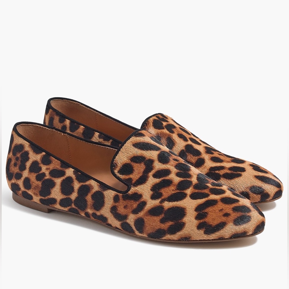 J. Crew Leopard Calf Hair Smoking Loafers - 6